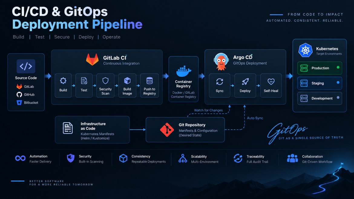 طراحی و پیاده‌سازی معماری CI/CD و GitOps برای استقرار خودکار سرویس‌ها روی Kubernetes